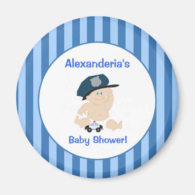 Baby Cop Police Officer Round Custom Favour Magnet (Front)