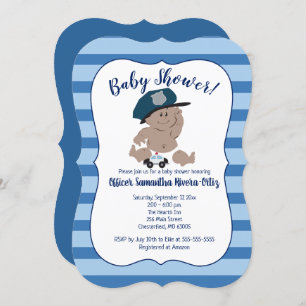Baby Cop Police Officer Striped Modern Invitation