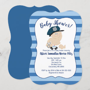 Baby Cop Police Officer Striped Modern Invitation