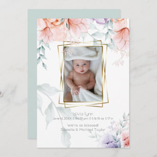 Baby    Coral Lilac Aquarelle  Peony Flowers Invitation