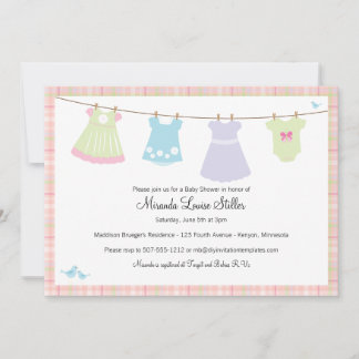 Baby Cothesline (Girl) Shower Invitation