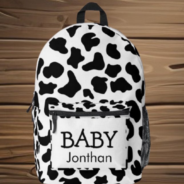 Baby Cow Black and White Cowhide Textures Printed Backpack (Carry love for cows with the Baby Cow Black and White Cowhide Textures Backpack)