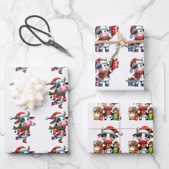 Baby Cow (Calf) Christmas Kids Wrapping Paper Sheet (Front)