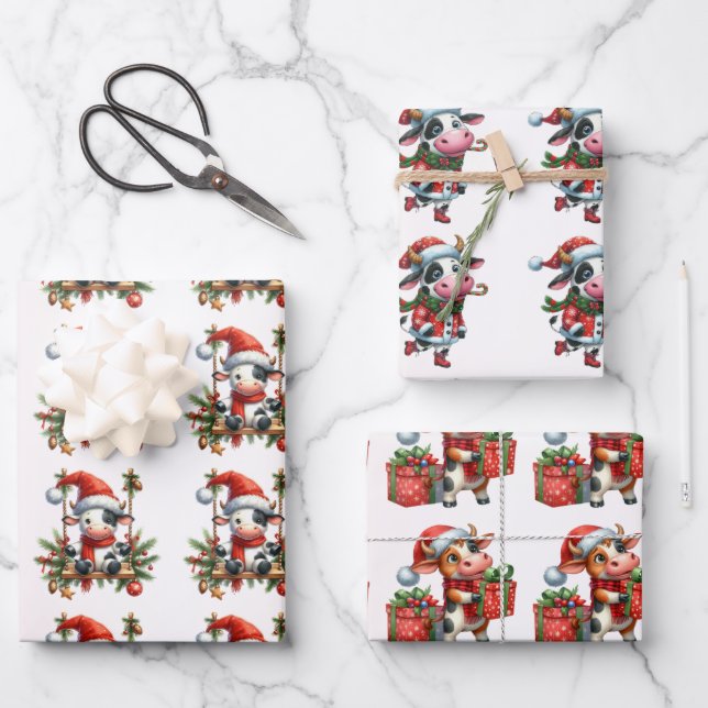 Baby Cow (Calf) Christmas Kids Wrapping Paper Sheet (Front)