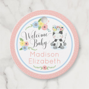 Baby Cow Floral Calf Welcome Baby Shower Party Favour Tags