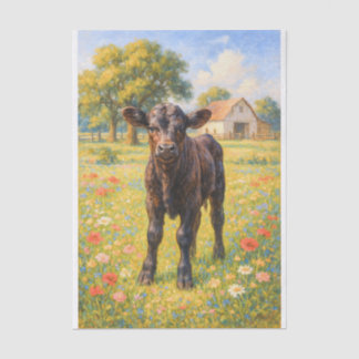 Baby Cow in Pasture Farmhouse Decoupage Paper 