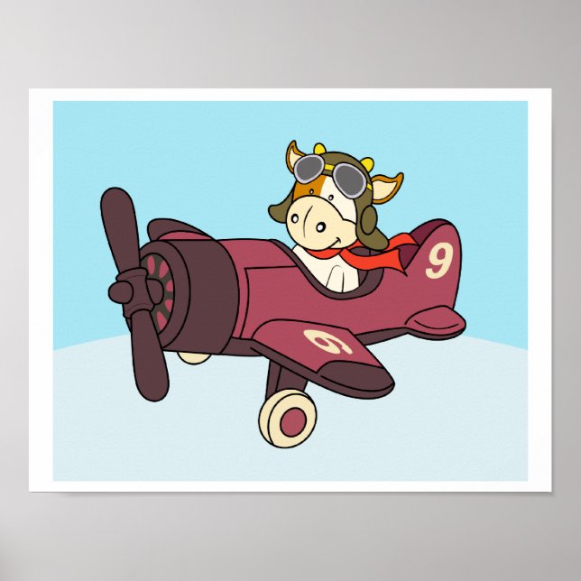 Baby cow riding a aeroplane Poster (Front)