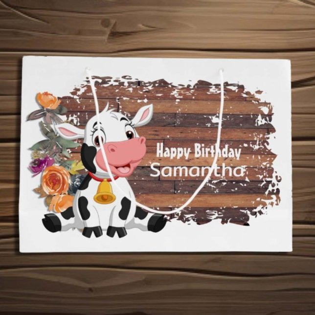 baby cow rustic happy birthday  large gift bag (Creator Uploaded)