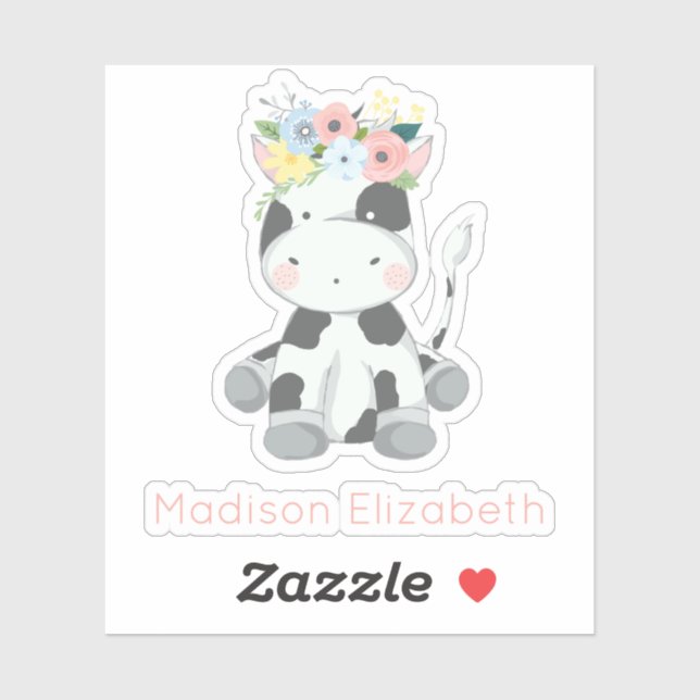 Baby Cow With Floral Crown Nursery Custom Name (Sheet)