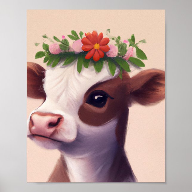 Baby Cow with Flower Crown Poster (Front)