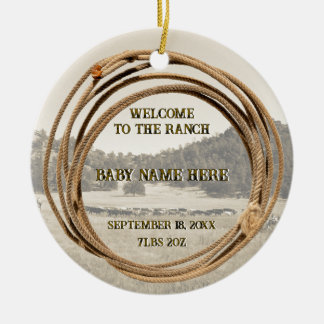Baby Cowboy or Cowgirl Announcement Ceramic Ornament