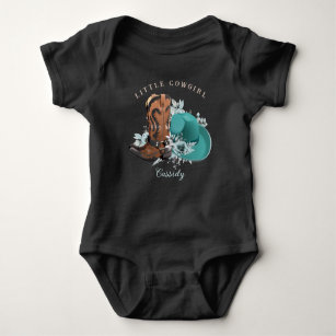 Baby Cowgirl cowboy boots hat turquoise brown name Baby Bodysuit