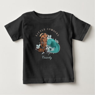 Baby Cowgirl cowboy boots hat turquoise brown name Baby T-Shirt