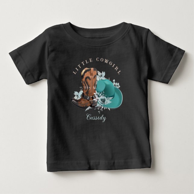 Baby Cowgirl cowboy boots hat turquoise brown name T-Shirt (Front)