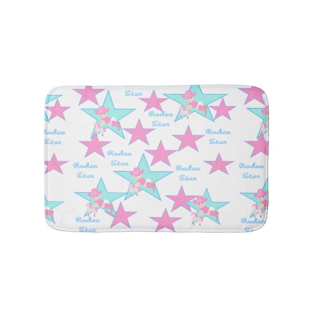 Baby Cowgirl Pink Hat And Toy Horse Rodeo Bath Mat (Front)
