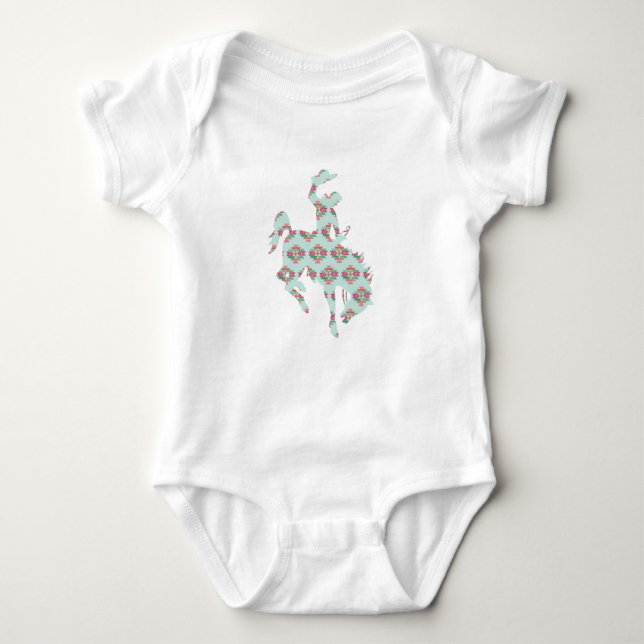 Baby Cowgirl Pink Turquoise Bronc Rodeo Aztec West Baby Bodysuit (Front)