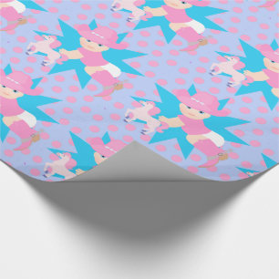 Baby Cowgirl With Hor Any Occassion Pink Polka Dot Wrapping Paper