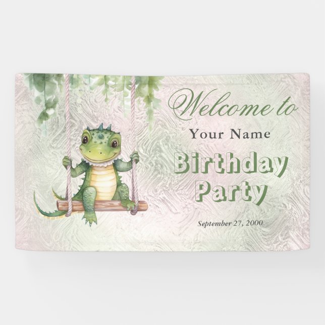 Baby Crocodile Birthday Welcome Banner (Horizontal)