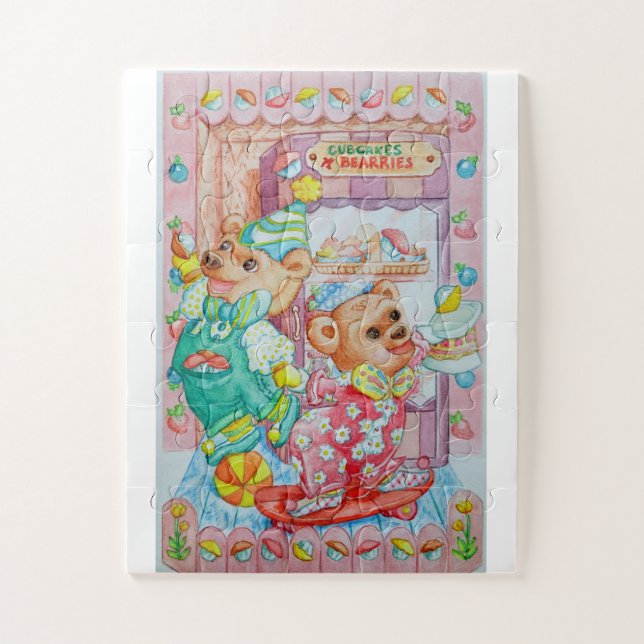 Baby cubs playing and juggling cupcakes jigsaw puzzle (Vertical)
