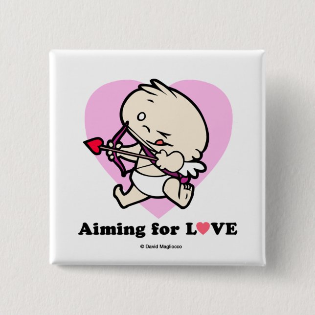 Baby Cupid Aiming For Love Square Button (Front)