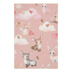 Baby Cupid Animals Nursery Art Print – Watercolor