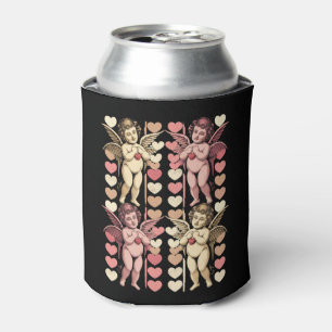 Baby Cupid Coquette bow Retro Valentines Day Can Cooler