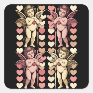 Baby Cupid Coquette bow Retro Valentines Day Square Sticker