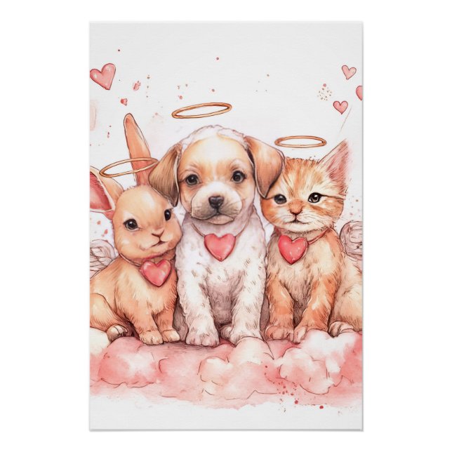 Baby Cupid Trio Nursery Art Print | Watercolor (Front)