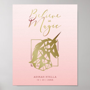 Baby Custom Name Date   Magic Unicorn   Pink Blush Poster