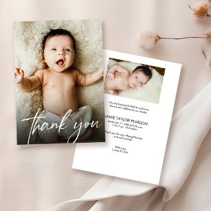 Baby Custom photos Modern Handlettering Thank You Card