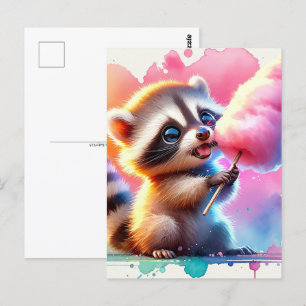 Baby, cute animal with cotton candy, Postcrossing Postcard