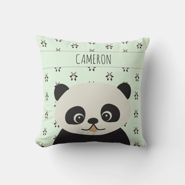 Baby Cute Panda bear Green Personalised Cushion (Front)