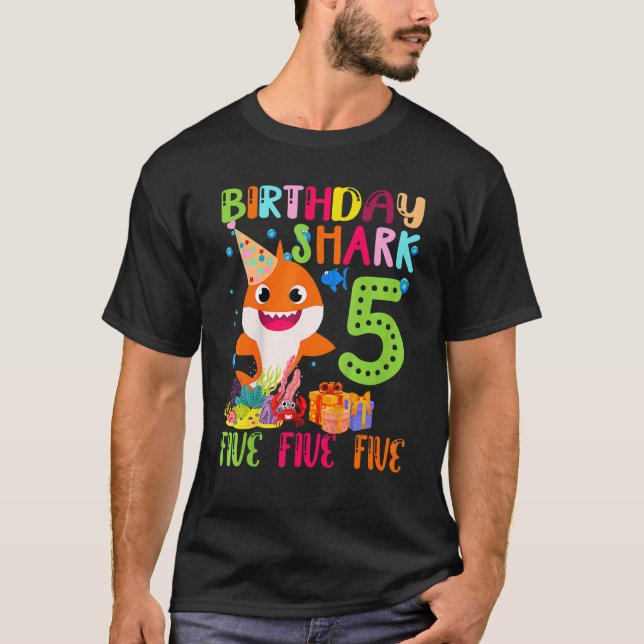 Baby Cute Shark 5th Birthday Boy Girl 5 Years Old T-Shirt (Front)