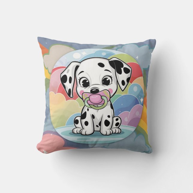 Baby Dalmatian with a pacifier - Birth Stats  Cushion (Front)