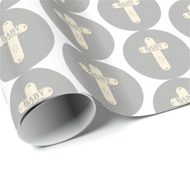 Baby Dedication Cream & Grey Cross Wrapping Paper (Roll Corner)