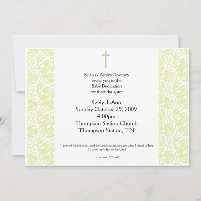 Baby Dedication Gender Neutral Baptism Invitation (Front)