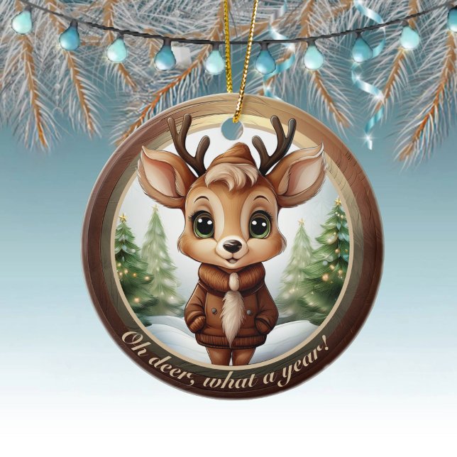 Baby Deer Antlers Animal Character Christmas 🦌🎄 Ceramic Ornament (customizable text deer ornament custom reindeer christmas tree decoration antler holiday decor 🦌🎄)