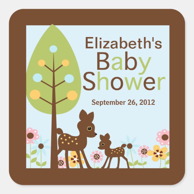 Baby Deer Boy Baby Shower Invitation Square Sticker (Front)