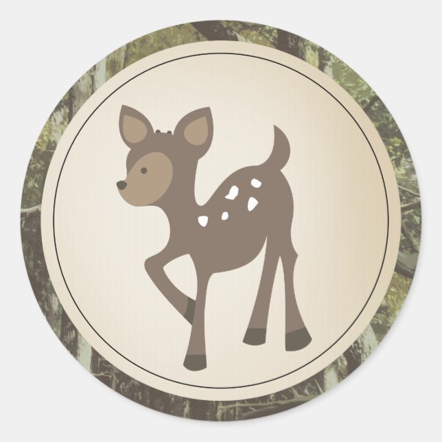 Baby Deer Camo Baby Shower Classic Round Sticker (Front)