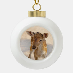 Baby Deer Ceramic Ball Christmas Ornament