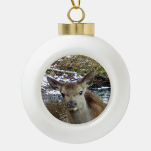Baby Deer "Cheeky Christmas" Ceramic Ball Christmas Ornament