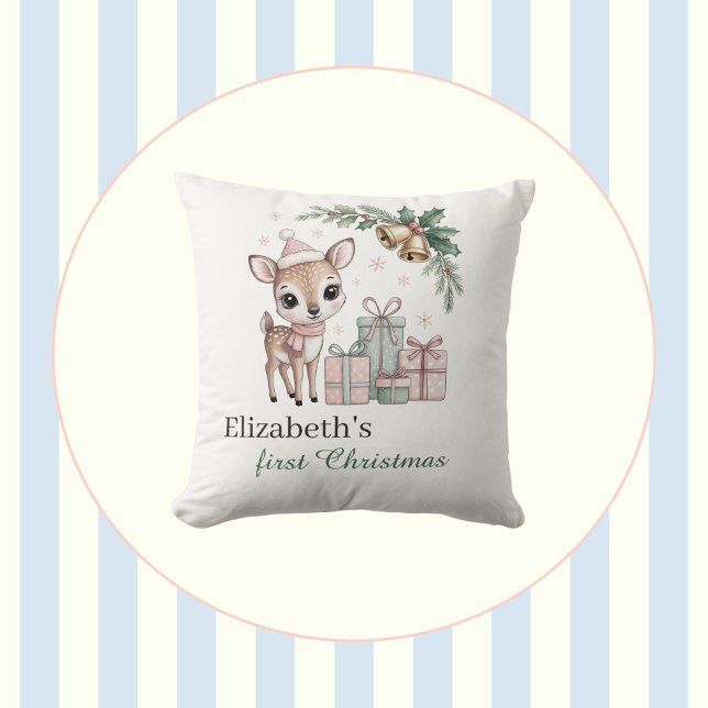 Baby Deer Christmas Personalised Reindeer Holiday Cushion (Creator Uploaded)