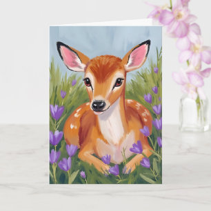 Baby Deer Fawn Animal Watercolor Painting Card