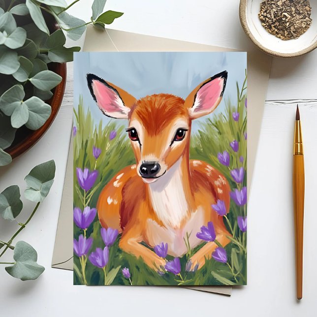 Baby Deer Fawn Animal Watercolor Painting Card (Creator Uploaded)