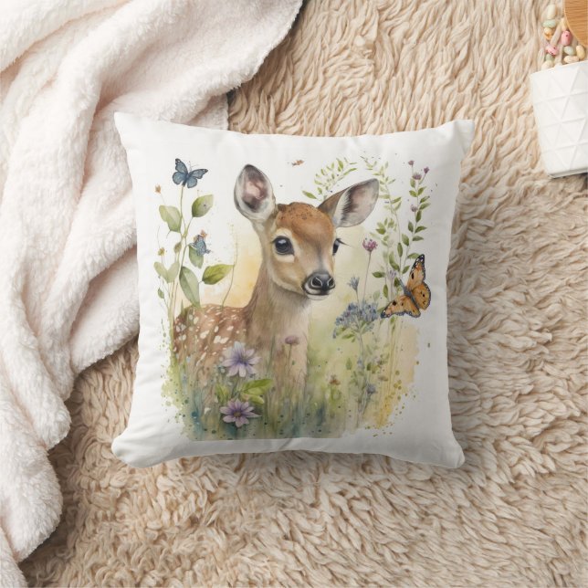 Baby Deer Fawn Butterfly Painting  Cushion (Blanket)