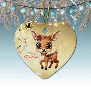 Baby Deer, Fawn, Doe 🦌 🎄Cute Merry Christmas Ceramic Ornament