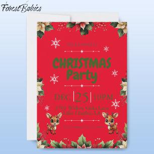 Baby Deer, Fawn, Doe, Floral Reindeer 🦌🎄 Red Holiday Card
