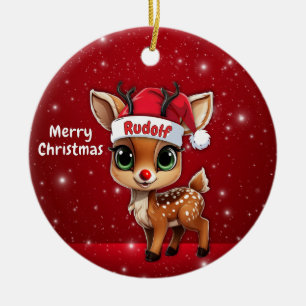 Baby Deer, Fawn, Doe, Reindeer🦌 🎄Merry Christmas Ceramic Ornament