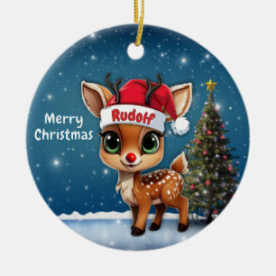 Baby Deer, Fawn, Doe, Reindeer🦌 🎄Merry Christmas Ceramic Ornament
