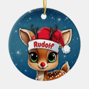 Baby Deer, Fawn, Doe, Reindeer🦌 🎄Merry Christmas Ceramic Ornament